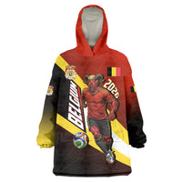 Personalized Belgium Red Devils Football Mascot Wearable Blanket Hoodie Fierce Devil Graphic With Belgian Flag