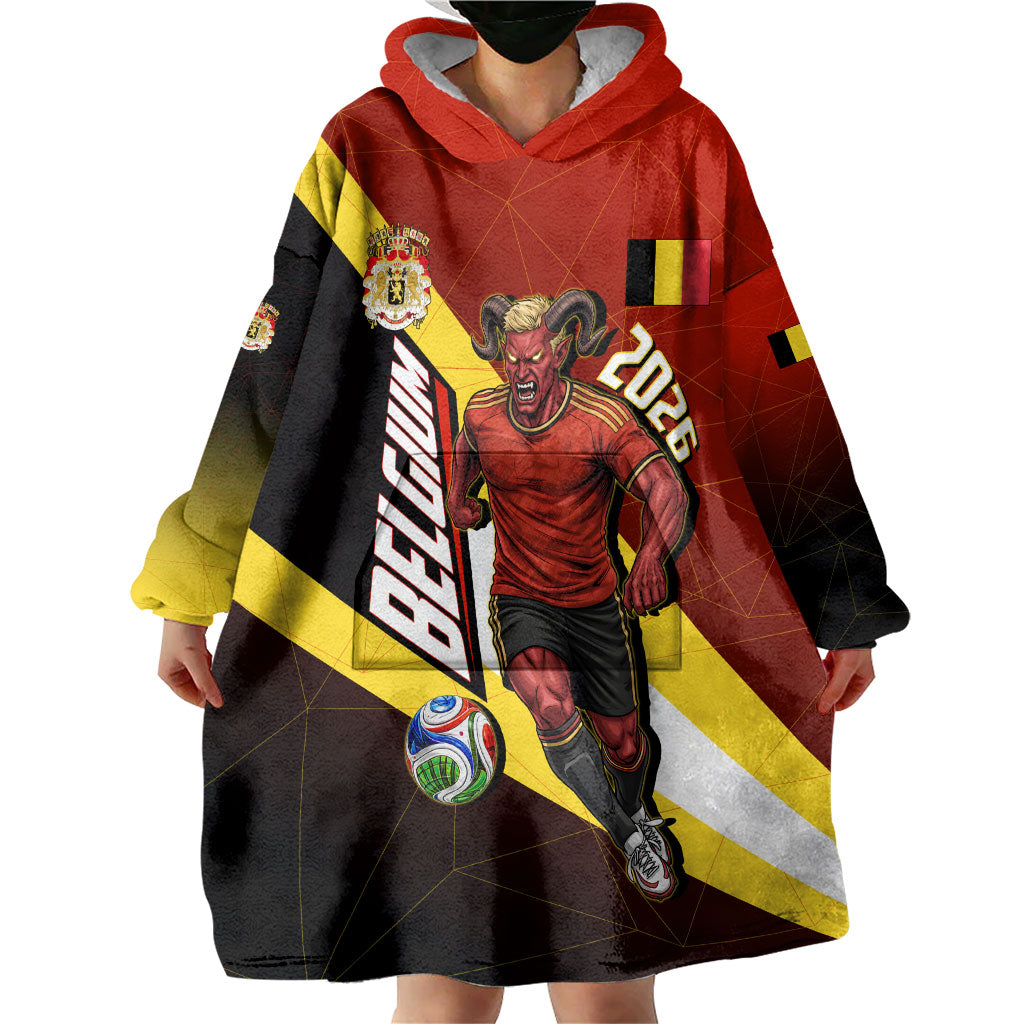Personalized Belgium Red Devils Football Mascot Wearable Blanket Hoodie Fierce Devil Graphic With Belgian Flag