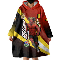Personalized Belgium Red Devils Football Mascot Wearable Blanket Hoodie Fierce Devil Graphic With Belgian Flag