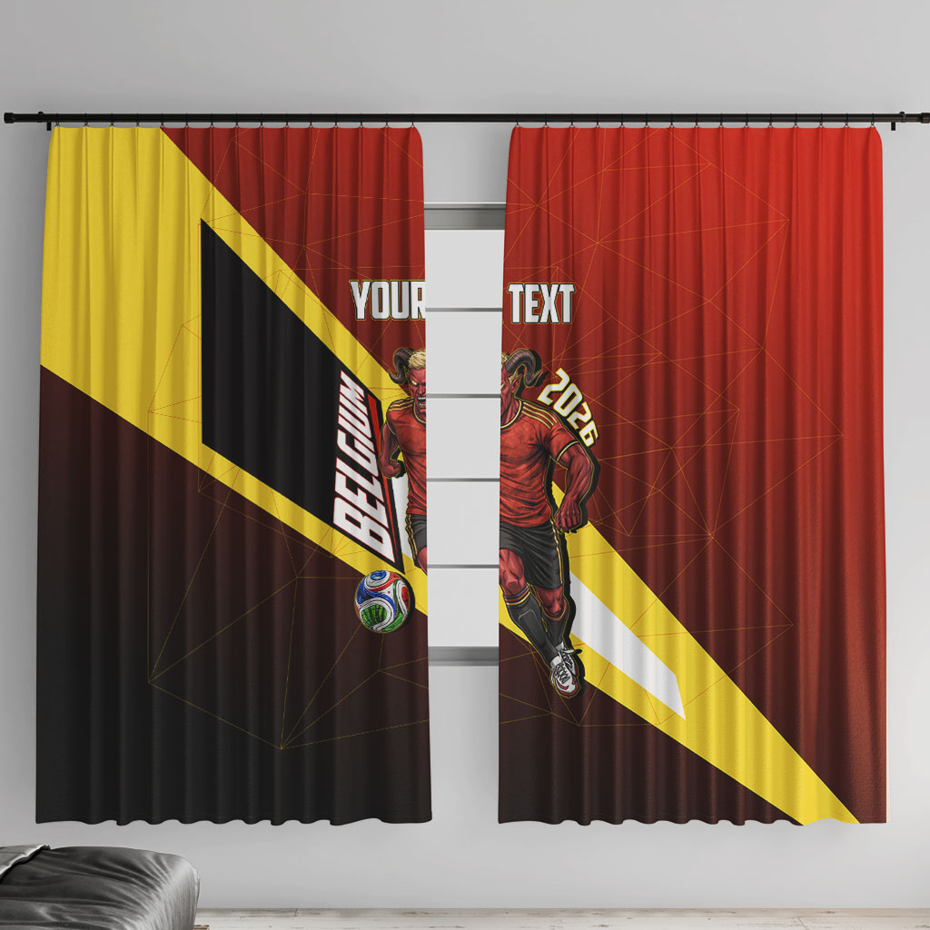 Personalized Belgium Red Devils Football Mascot Window Curtain Fierce Devil Graphic With Belgian Flag