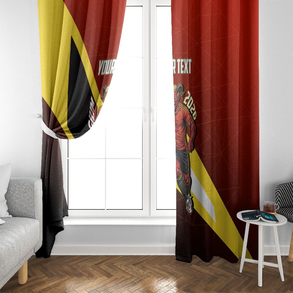 Personalized Belgium Red Devils Football Mascot Window Curtain Fierce Devil Graphic With Belgian Flag