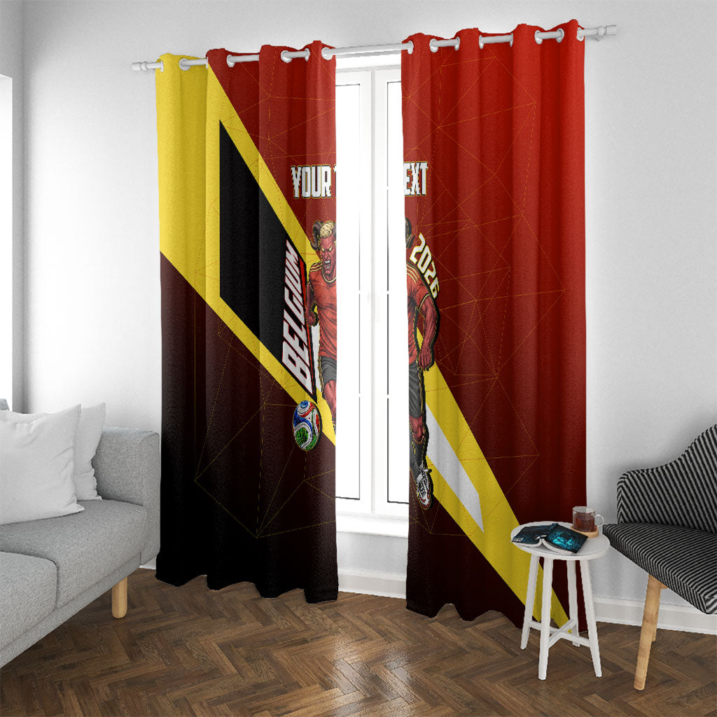 Personalized Belgium Red Devils Football Mascot Window Curtain Fierce Devil Graphic With Belgian Flag