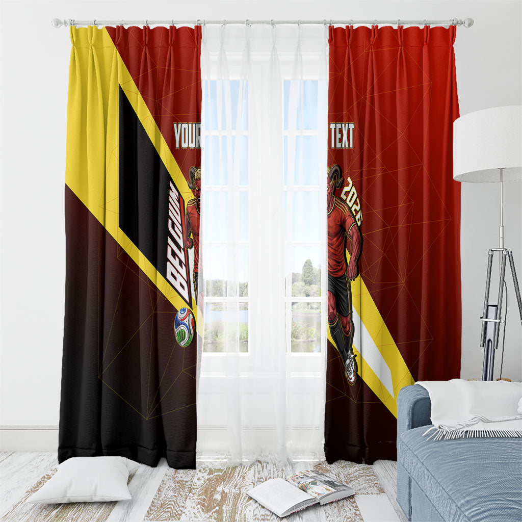 Personalized Belgium Red Devils Football Mascot Window Curtain Fierce Devil Graphic With Belgian Flag