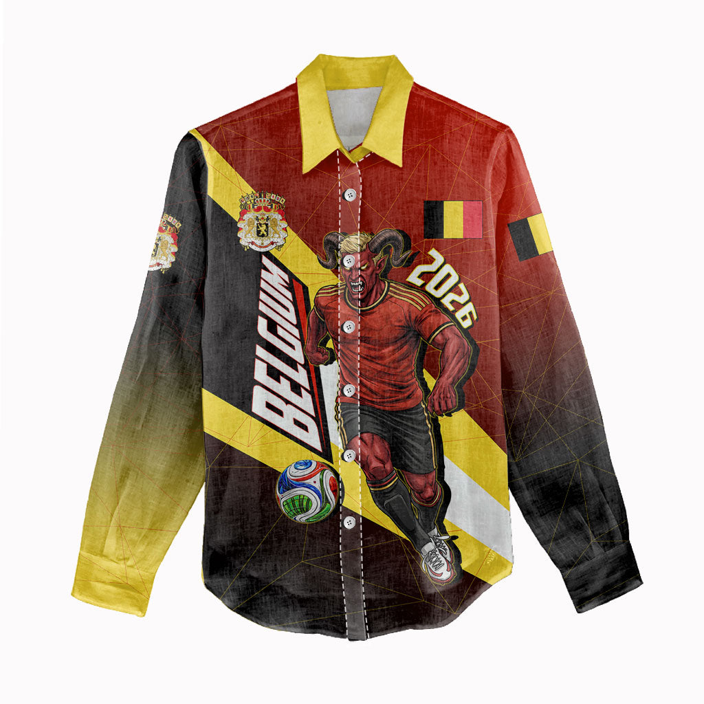Personalized Belgium Red Devils Football Mascot Women Casual Shirt Fierce Devil Graphic With Belgian Flag