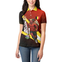 Personalized Belgium Red Devils Football Mascot Women Polo Shirt Fierce Devil Graphic With Belgian Flag