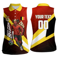 Personalized Belgium Red Devils Football Mascot Women Sleeveless Polo Shirt Fierce Devil Graphic With Belgian Flag