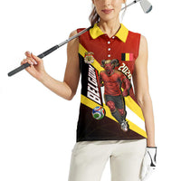 Personalized Belgium Red Devils Football Mascot Women Sleeveless Polo Shirt Fierce Devil Graphic With Belgian Flag