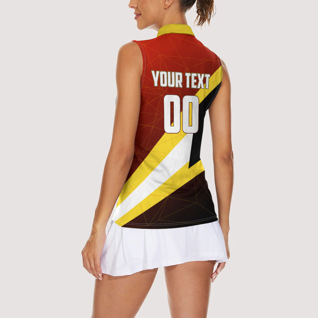 Personalized Belgium Red Devils Football Mascot Women Sleeveless Polo Shirt Fierce Devil Graphic With Belgian Flag