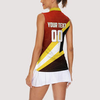 Personalized Belgium Red Devils Football Mascot Women Sleeveless Polo Shirt Fierce Devil Graphic With Belgian Flag