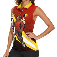 Personalized Belgium Red Devils Football Mascot Women Sleeveless Polo Shirt Fierce Devil Graphic With Belgian Flag