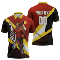 Personalized Belgium Red Devils Football Mascot Zipper Polo Shirt Fierce Devil Graphic With Belgian Flag