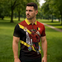 Personalized Belgium Red Devils Football Mascot Zipper Polo Shirt Fierce Devil Graphic With Belgian Flag