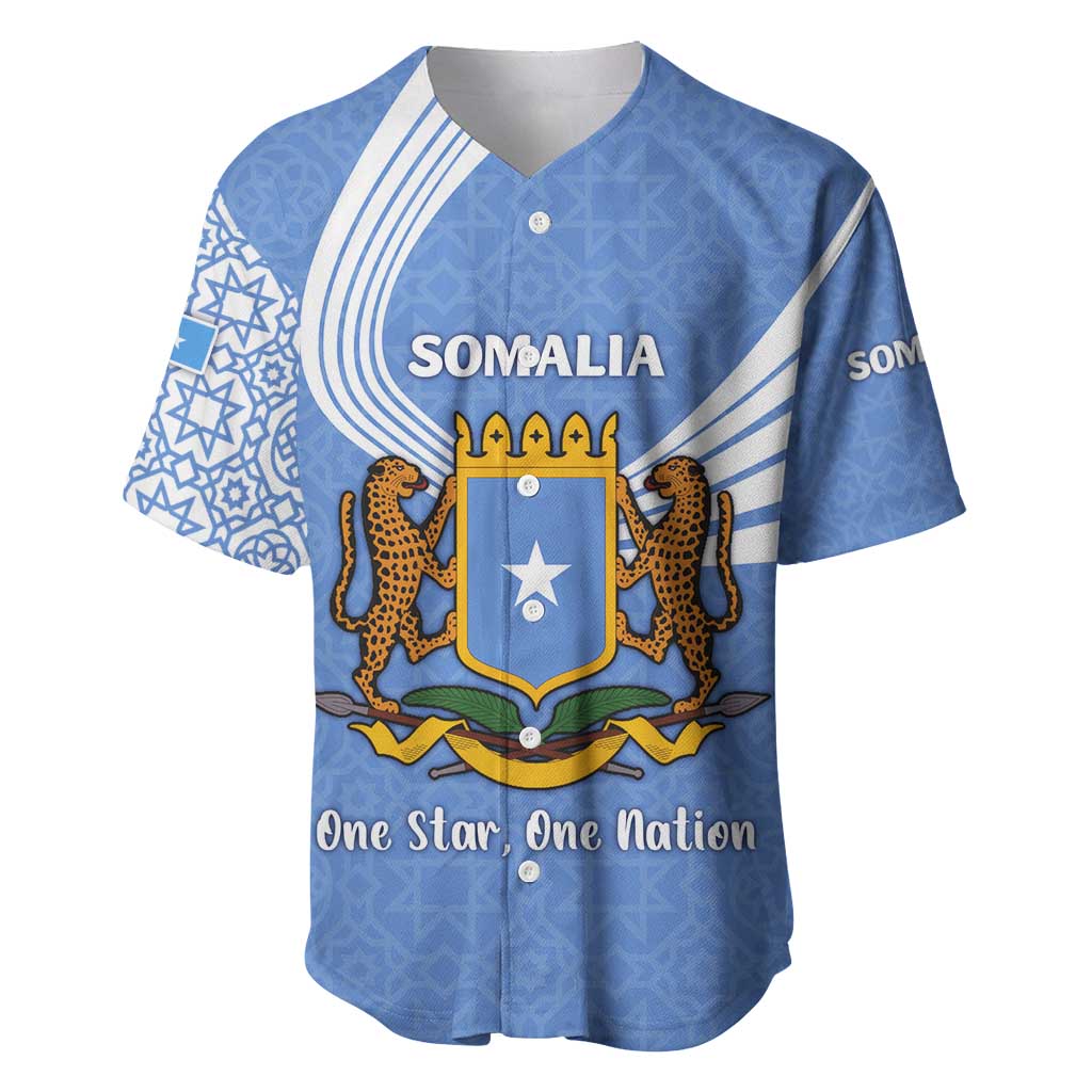 Somalia Baseball Jersey with Coat of Arms One Star One Nation Blue White Spirit