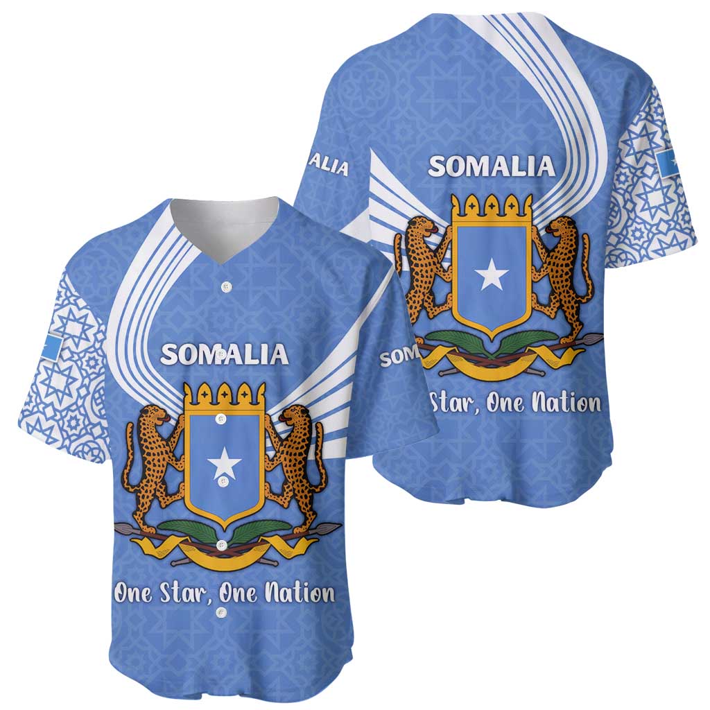 Somalia Baseball Jersey with Coat of Arms One Star One Nation Blue White Spirit