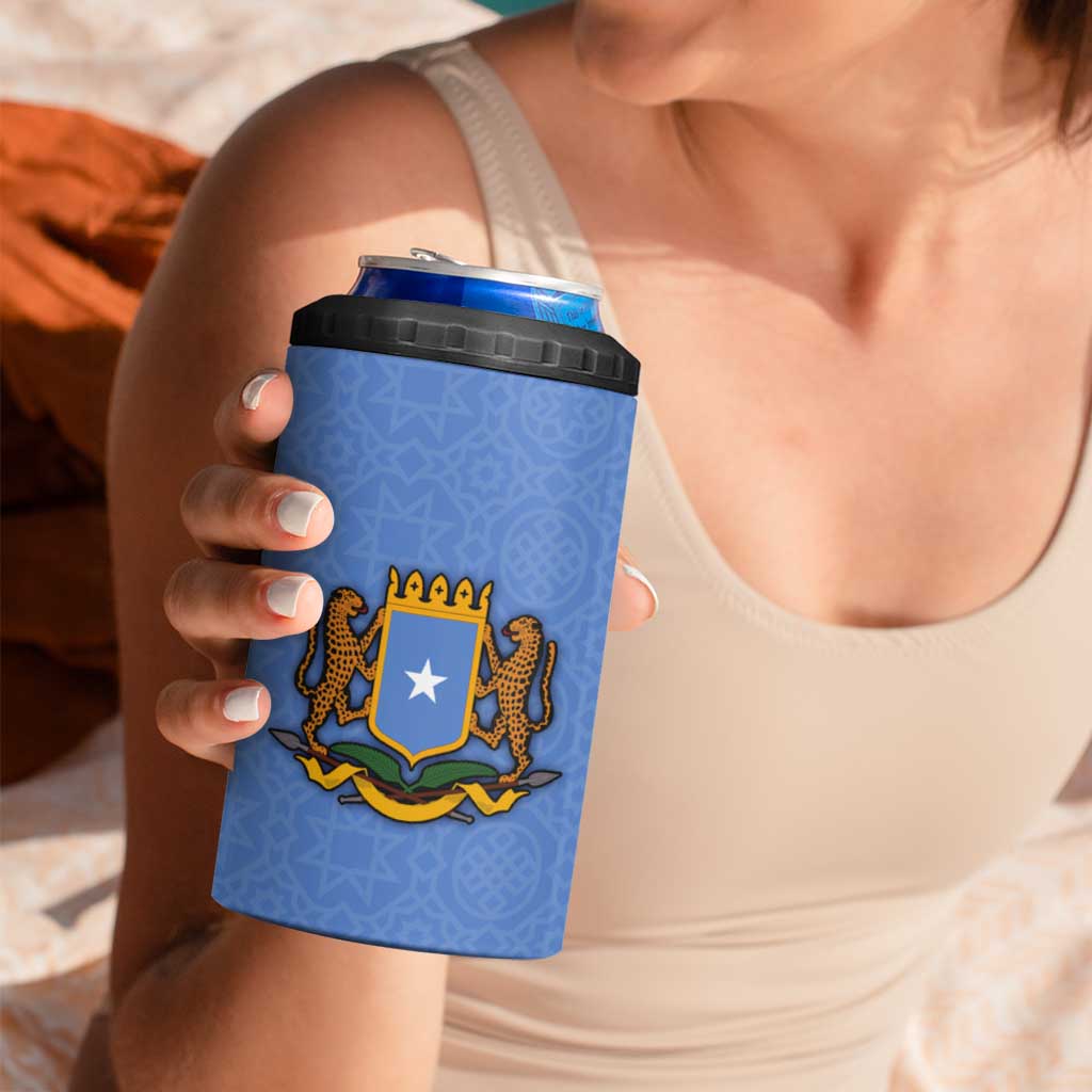 Somalia 4 in 1 Can Cooler Tumbler with Coat of Arms One Star One Nation Blue White Spirit