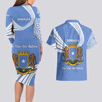 Somalia Couples Matching Long Sleeve Bodycon Dress and Hawaiian Shirt with Coat of Arms One Star One Nation Blue White Spirit