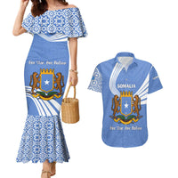Somalia Couples Matching Mermaid Dress and Hawaiian Shirt with Coat of Arms One Star One Nation Blue White Spirit