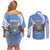 Somalia Couples Matching Off Shoulder Short Dress and Long Sleeve Button Shirt with Coat of Arms One Star One Nation Blue White Spirit