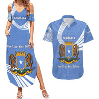 Somalia Couples Matching Summer Maxi Dress and Hawaiian Shirt with Coat of Arms One Star One Nation Blue White Spirit