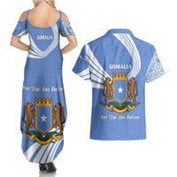 Somalia Couples Matching Summer Maxi Dress and Hawaiian Shirt with Coat of Arms One Star One Nation Blue White Spirit