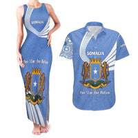 Somalia Couples Matching Tank Maxi Dress and Hawaiian Shirt with Coat of Arms One Star One Nation Blue White Spirit
