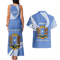 Somalia Couples Matching Tank Maxi Dress and Hawaiian Shirt with Coat of Arms One Star One Nation Blue White Spirit