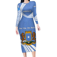 Somalia Family Matching Long Sleeve Bodycon Dress and Hawaiian Shirt with Coat of Arms One Star One Nation Blue White Spirit