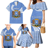 Somalia Family Matching Mermaid Dress and Hawaiian Shirt with Coat of Arms One Star One Nation Blue White Spirit