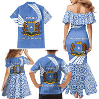 Somalia Family Matching Mermaid Dress and Hawaiian Shirt with Coat of Arms One Star One Nation Blue White Spirit