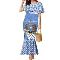 Somalia Family Matching Mermaid Dress and Hawaiian Shirt with Coat of Arms One Star One Nation Blue White Spirit