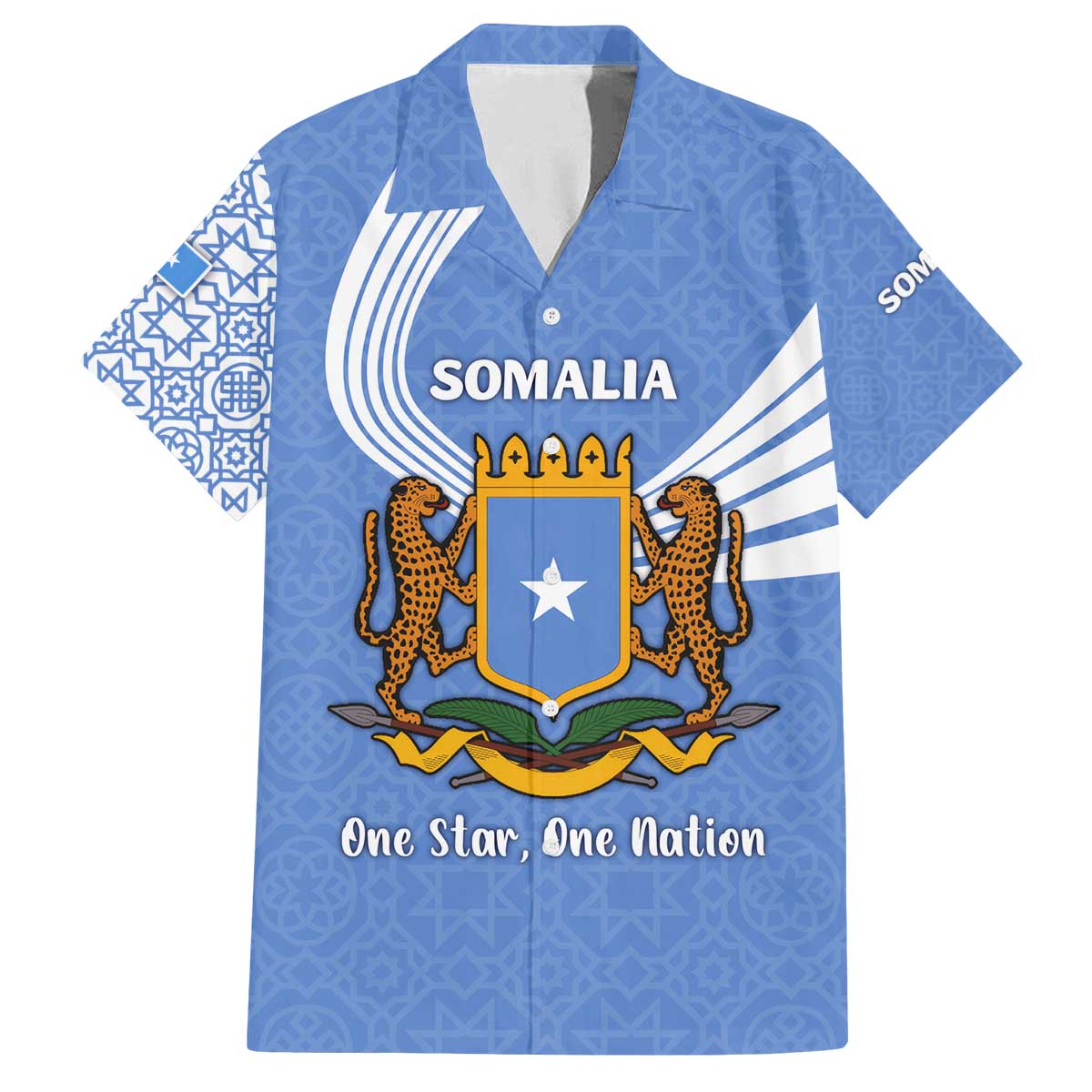 Somalia Family Matching Off The Shoulder Long Sleeve Dress and Hawaiian Shirt with Coat of Arms One Star One Nation Blue White Spirit