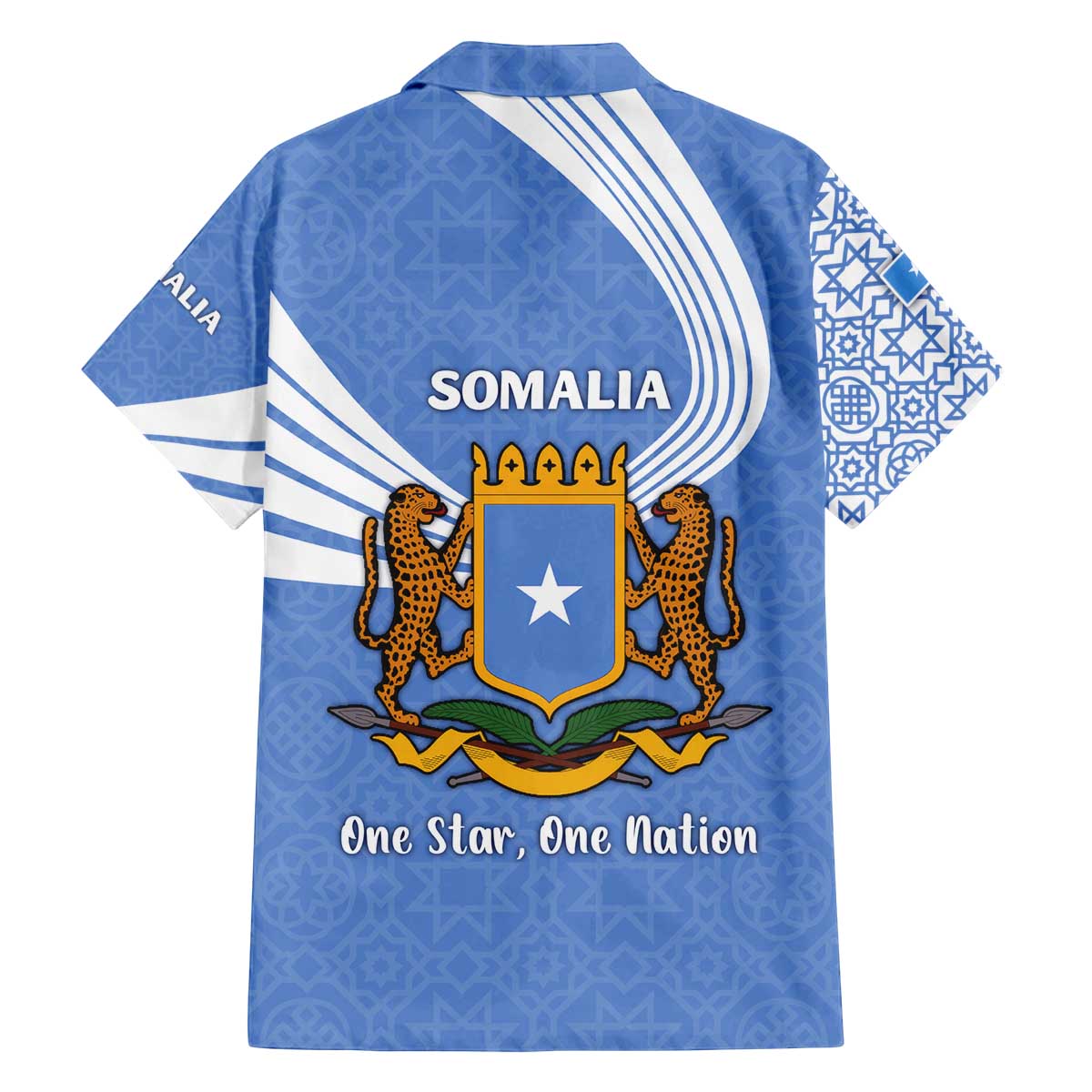 Somalia Family Matching Off The Shoulder Long Sleeve Dress and Hawaiian Shirt with Coat of Arms One Star One Nation Blue White Spirit