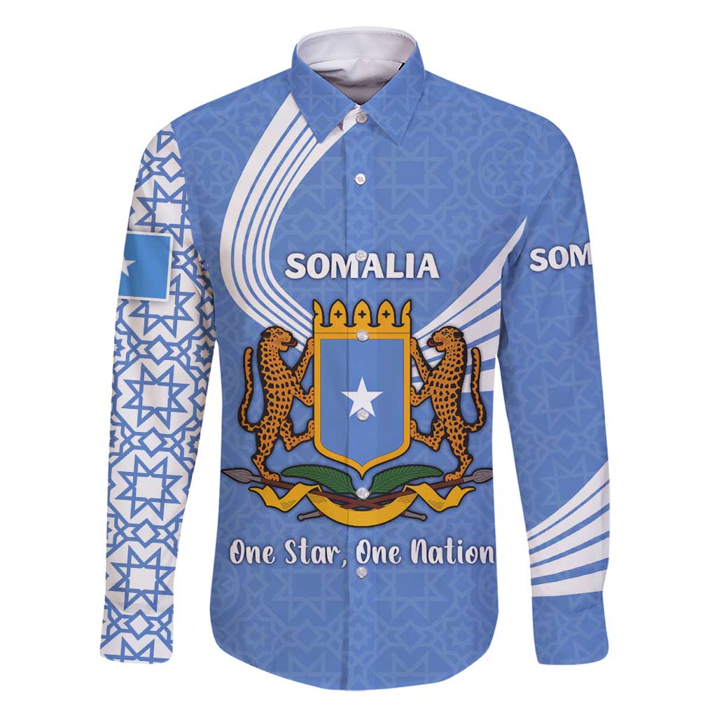 Somalia Family Matching Off Shoulder Maxi Dress and Hawaiian Shirt with Coat of Arms One Star One Nation Blue White Spirit