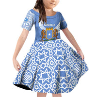 Somalia Family Matching Off Shoulder Short Dress and Hawaiian Shirt with Coat of Arms One Star One Nation Blue White Spirit