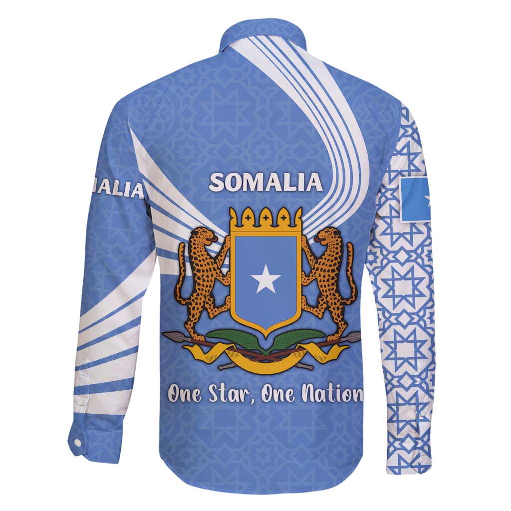 Somalia Family Matching Off Shoulder Short Dress and Hawaiian Shirt with Coat of Arms One Star One Nation Blue White Spirit