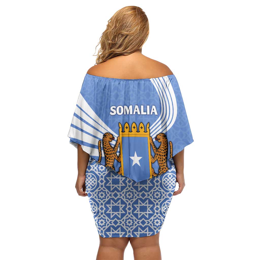 Somalia Family Matching Off Shoulder Short Dress and Hawaiian Shirt with Coat of Arms One Star One Nation Blue White Spirit