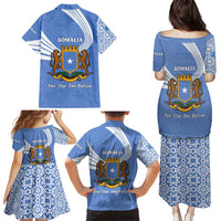 Somalia Family Matching Puletasi and Hawaiian Shirt with Coat of Arms One Star One Nation Blue White Spirit