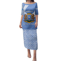 Somalia Family Matching Puletasi and Hawaiian Shirt with Coat of Arms One Star One Nation Blue White Spirit