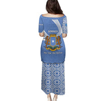 Somalia Family Matching Puletasi and Hawaiian Shirt with Coat of Arms One Star One Nation Blue White Spirit