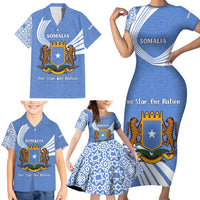 Somalia Family Matching Short Sleeve Bodycon Dress and Hawaiian Shirt with Coat of Arms One Star One Nation Blue White Spirit