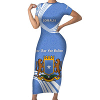 Somalia Family Matching Short Sleeve Bodycon Dress and Hawaiian Shirt with Coat of Arms One Star One Nation Blue White Spirit
