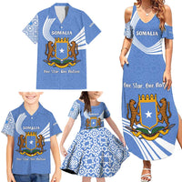 Somalia Family Matching Summer Maxi Dress and Hawaiian Shirt with Coat of Arms One Star One Nation Blue White Spirit