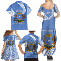 Somalia Family Matching Summer Maxi Dress and Hawaiian Shirt with Coat of Arms One Star One Nation Blue White Spirit