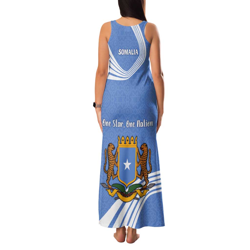 Somalia Family Matching Tank Maxi Dress and Hawaiian Shirt with Coat of Arms One Star One Nation Blue White Spirit
