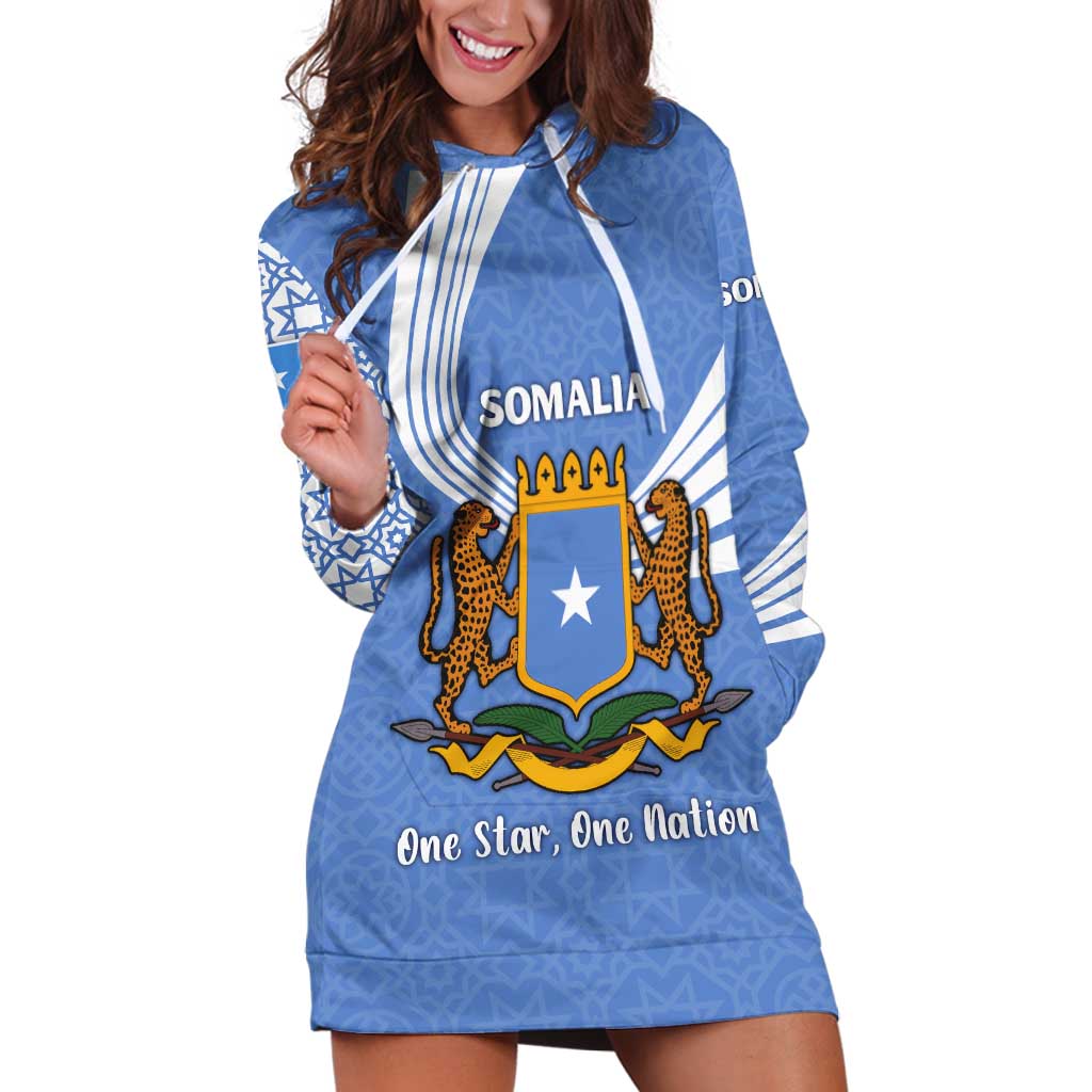 Somalia Hoodie Dress with Coat of Arms One Star One Nation Blue White Spirit
