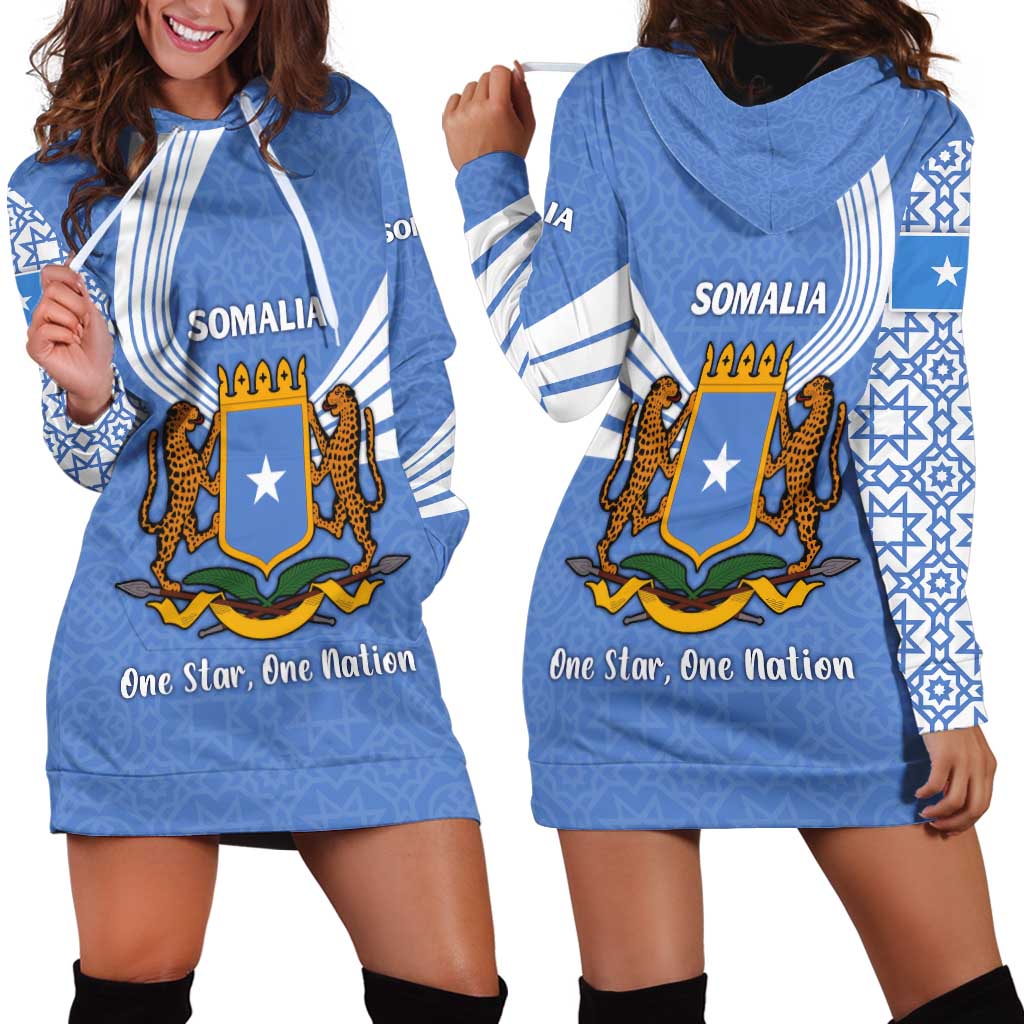 Somalia Hoodie Dress with Coat of Arms One Star One Nation Blue White Spirit
