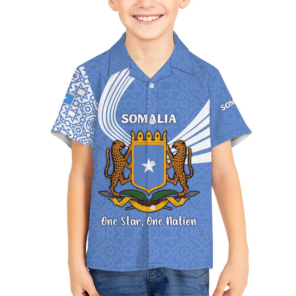 Somalia Kid Hawaiian Shirt with Coat of Arms One Star One Nation Blue White Spirit