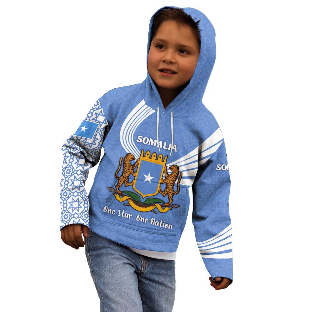 Somalia Kid Hoodie with Coat of Arms One Star One Nation Blue White Spirit