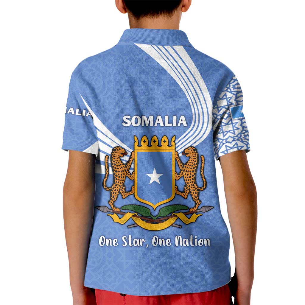 Somalia Kid Polo Shirt with Coat of Arms One Star One Nation Blue White Spirit