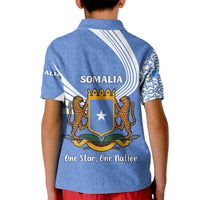 Somalia Kid Polo Shirt with Coat of Arms One Star One Nation Blue White Spirit
